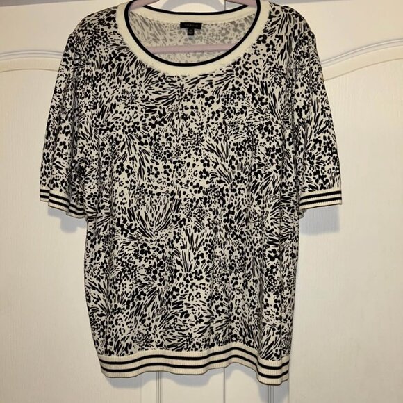 Talbots black white animal print elbow short sleeve sweater top woman's size XL - Picture 1 of 6
